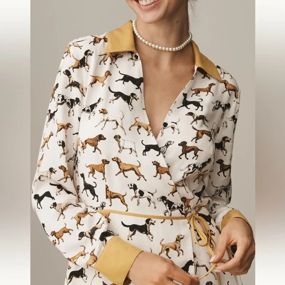 Maeve x Anthropologie Dog Print Wrap Mini Dress - Picture 3 of 6
